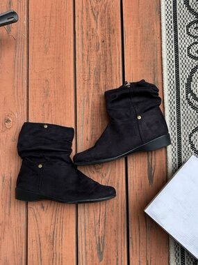 Black Suede Slouch Ankle Booties